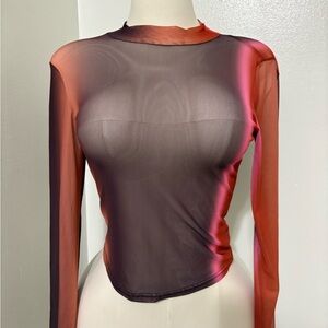 Chic Sheer Long Sleeve Top - Black and Red NWT Medium